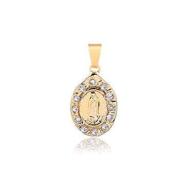 18K Gold Layered Oro Laminado Clear Cubic Zirconia Our Lady of Guadalupe (Virgen de Guadalupe) Medal Pendant Wholesale 31.0116/1